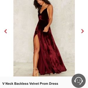 V Neck Velvet Maroon Evening Gown